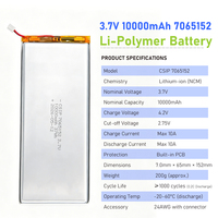 Batterie Li-Polymère Personnalisée en Gros 8066120 7065152 1160100 1260110 1260100 3.7V 10000mAh Batterie Lithium Polymère Lipo