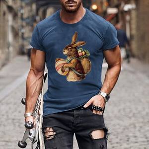 Camiseta de Hombre con Estampado de Conejito de Pascua, Manga Corta, Corte Holgado, 100% Algodón, Jersey Transpirable, Diseño 2024 - Product Image 1