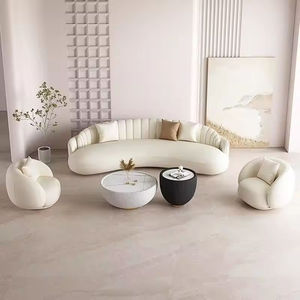 Sofá Curvo Moderno Color Crema para Apartamentos Pequeños, para Sala de Estar, Estilo Escandinavo Simple, para Salón de Belleza o Área de Descanso - Product Image 6