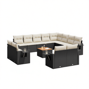 Conjunto de Sofá Modular de Jardín en Ratán Sintético Negro con Cojines Color Crema, Diseño Moderno, Muebles para Exteriores - Product Image 1