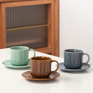 Taza de Café de Cerámica con Platillo de 250 ml, Juego de Tazas de Café Nórdicas con Diseño de Gota de Agua, Logotipo Personalizado para Cafetería - Product Image 4