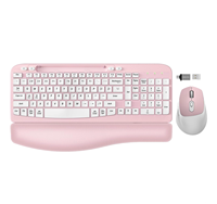 Set Keyboard Mouse Nirkabel 2.4G Ergonomis dengan Baterai Isi Ulang, 104 Tombol, 1600 DPI, Tombol Fungsi Multimedia, Tombol Gelombang, dan Alas Kulit
