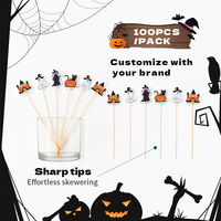 Halloween-feestdecoratie Bamboeprikkers Spook Heks Pompoen Zwarte Kat Kasteel Cupcake Topper Decoratieve Fruit Tandenstokers