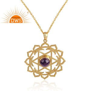 Collar de piedras preciosas de amatista, joyería, colgante de diseño de chakras de energía, oro amarillo plateado 925 Plata - Product Image 2
