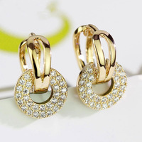 Boucles d'oreilles CAOSHI éblouissantes à double cercle entrelacé pour femmes de luxe, couleur argent/or, boucles d'oreilles de mariée en zircon cubique tendance