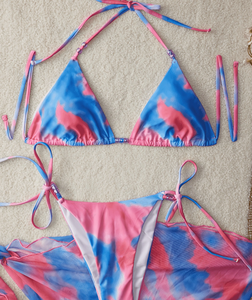 Women Cherry Print <b>Bikini</b> <b>Set</b> <b>Triangle</b> Halter Swimwear Floral Pattern 2 Piece Beach Swim Suit OEM Custom - Product Image 4