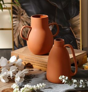 Venta al por mayor de jarrones de cerámica de terracota de granja rústica jarrones decorativos de arcilla con asa para el jardín o la decoración del hogar - Product Image 3
