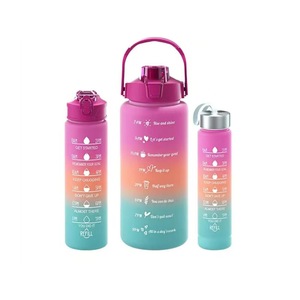 Lot de 3 Bouteilles d'eau sportives en plastique grande capacité, couleur dégradée, avec marqueur de temps, anti-fuite, pour la gym et le fitness - Product Image 5