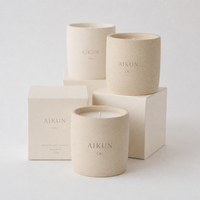 Bougie parfumée AIKUN en pot céramique mat terre cuite avec mèche en coton unique et couvercle assorti, coffret cadeau personnalisé pour boutiques