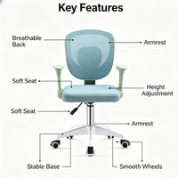 Chaise de bureau en maille pour enfants, chaise d'étude réglable en hauteur avec roulettes, bleu, rose, gris, pour la maison et l'école
