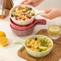 Bol de cuisson en céramique crème style Ins, compatible micro-ondes, avec poignée, design moderne et minimaliste, pour nouilles escargot, nouilles instantanées, salades et riz