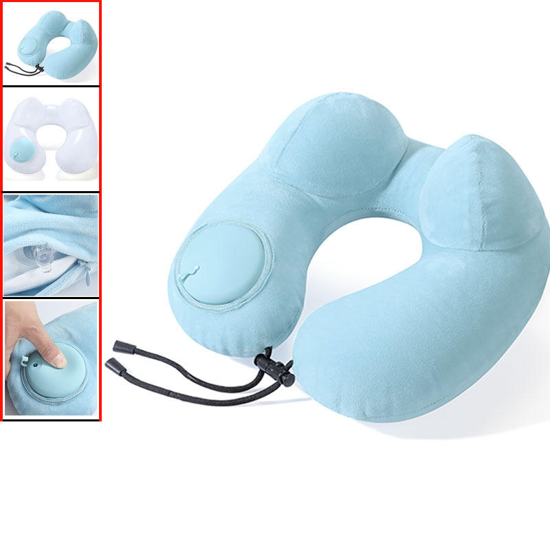 Azul Cielo - Almohada Inflable en Forma de U con Diseño de Joroba de Camello