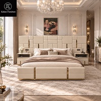 Lit de luxe en cuir véritable italien moderne, taille king size, avec tête de lit, pour chambre à coucher de villa