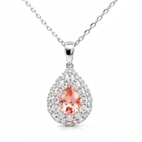 Joyería UM, Colgante Original de Plata 925 Chapada en Oro de 18K con Gema Padparadscha Cultivada en Laboratorio en Forma de Pera, Certificado NGTC