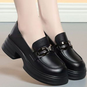 Hongqingting 2024 femmes Style britannique tout match mocassins talons épais plate-forme semelle semelle épaisse chaussures simples pour le printemps automne - Product Image 3