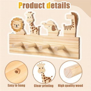 Décoration Murale en Bois <span class=keywords><strong>Animaux</strong></span> de la <span class=keywords><strong>Jungle</strong></span> pour Enfants – <span class=keywords><strong>Patère</strong></span> Murale en Bois pour Vêtements de Bébé, Idéale pour Chambre d'Enfant, Salle de Jeux, Chambre à Coucher - Product Image 3