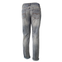 Jean slim vintage délavé taille mi-haute pour homme, coupe crayon, en denim bleu américain classique, avec patchwork de sangles et broderies, rivets