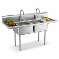 Évier de cuisine professionnel en acier inoxydable à double bac avec égouttoir pour restaurant commercial