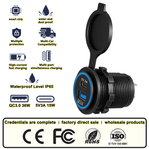Nhà máy 12V 24V kép cổng <span class=keywords><strong>USB</strong></span> <span class=keywords><strong>USB</strong></span> Một QC3.0 Loại C 5V 3.1A xe buýt biển điện thoại di động ổ cắm điện xe sạc Ổ cắm - Product Image 3