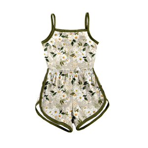 Mädchen-Cami-Strampler aus Milchseide mit Blumendruck, Gänseblümchen- und Sonnenblumenmuster, ärmellos, mit Spaghettiträgern, Sommer-Einteiler-Shorts-Outfit für Kinder - Product Image 2
