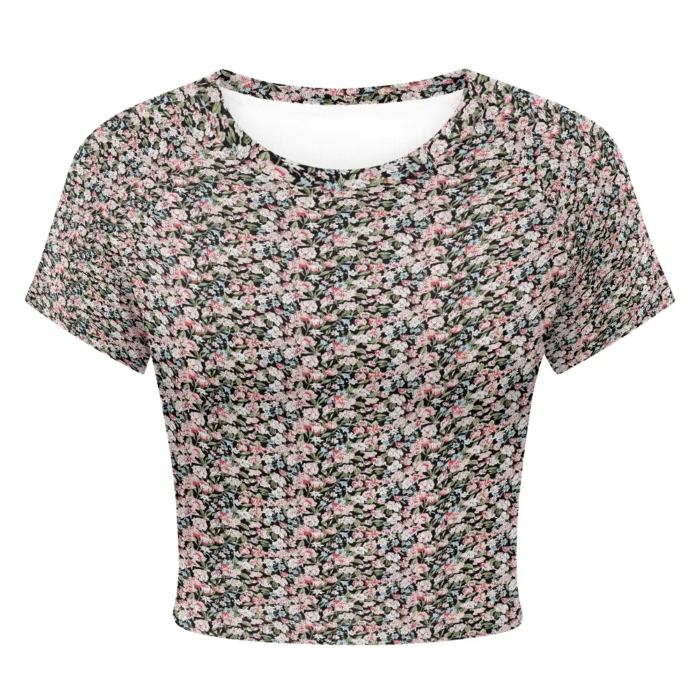 2023 Brand New Customized Small Floral Design women's cropped top Elegant Sexy Close-fitting Short-sleeved Blouse