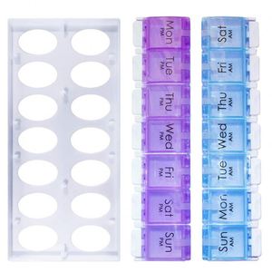 Organizador Semanal de Plástico Color Arcoíris con 7 Compartimentos y Botón de Presión, 14 Estuches para Pastillas - Product Image 3
