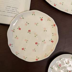 Assiette en céramique à motif floral de roses peintes à la main, bol moulé à la main, tasse à café et soucoupe de haute qualité, assiette ovale - Product Image 6