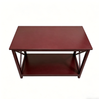 Wohnzimmer-Couchtisch aus Massivholz mit Rotem Mahagoni-Finish und Unterer Ablagefläche, X-förmiger Rahmen, Mitteltisch für das Wohnzimmer