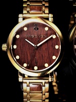 Montre unisexe Magic Vein Venture Collection, dôme doré, bois de noyer, finition dorée, cadran de 40 mm, cristal Ronda, tendance pour homme