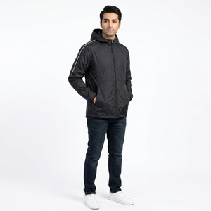 Wholesale Cheap Professional 100% Polyester Black Hooded Hiking Trekking <b>Custom</b> Waterproof Men's Windbreaker Rain Jacket - Product Image 1