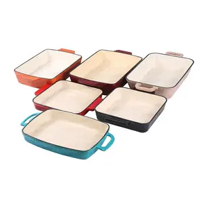 Hot Sale Cast Iron Enamel Griddle Plate Nonstick Rectangle Flat Grill Pan Cooking Pot Kitchenware