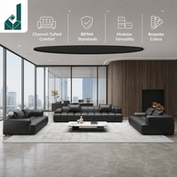 Ensemble de canapés de bureau exécutif en cuir noir minimaliste moderne, luxe italien, modulaire, sectionnel, pour salle de réception de PDG, base en métal