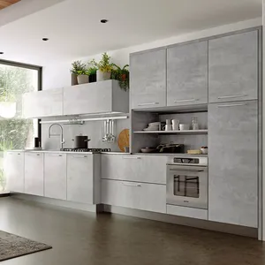 Lemari Dapur Rumah Mewah Modern Desain Putih Modular Sangat Mengkilap Kabinet Dapur Pulau