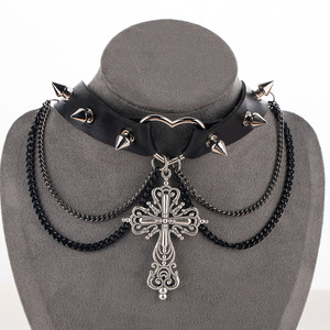 Diablo Gothic laba-laba rumbai keling manset kulit logam Hip Hop desain kepribadian kalung berlebihan Aksesori kain kerah - Product Image 6