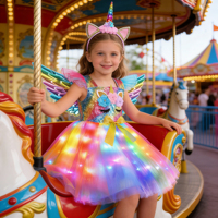 Robe tutu arc-en-ciel pour filles, petite fille, Halloween, fête d'anniversaire, licorne, robe à lumières LED