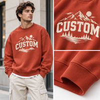 Sweat-shirt à col rond rouge rouille en gros avec imprimé graphique paysage montagneux personnalisé, vêtement décontracté à manches longues pour les détaillants de vêtements