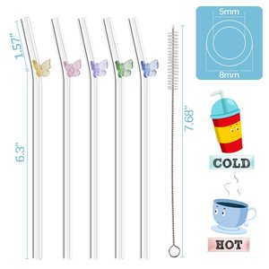 Pailles en verre écologiques multicolores en forme de papillon, pailles ondulées pour smoothies et milkshakes - Product Image 2