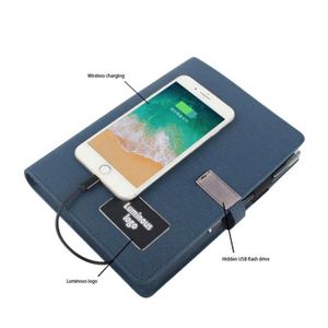 Customized Multi Function Luxury Power Bank A5 Diary Note Book Office Business Black Usb Charge Notebook With <b>Phone</b> Holder - Product Image 5