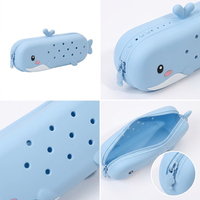 Trousse à crayons en silicone DIY avec motif animal mignon, fermeture éclair, style Kawaii, pour étudiants, pochette de rangement personnalisée pour fournitures scolaires