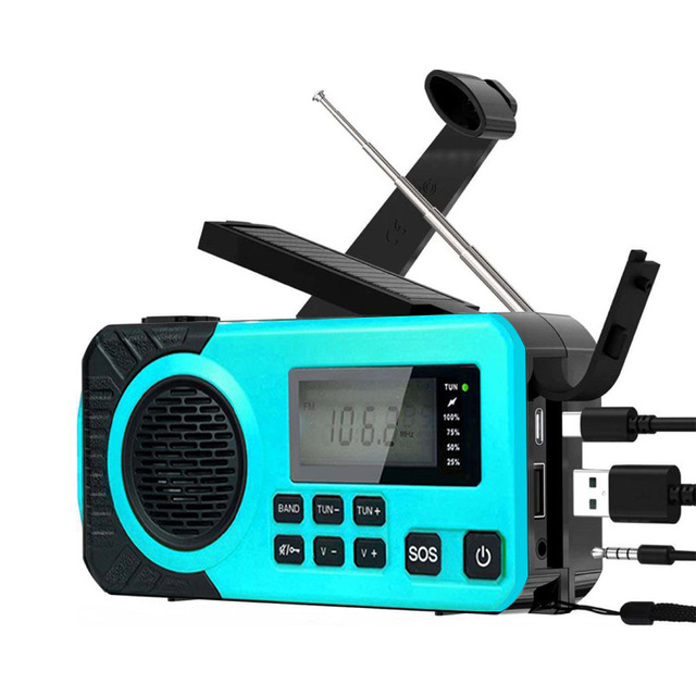 Portable Emergency Hand Crank Camping Radio With Multi-functional , Powered Solar,lamp, SOS Alarm Flashing Light for Outdoor