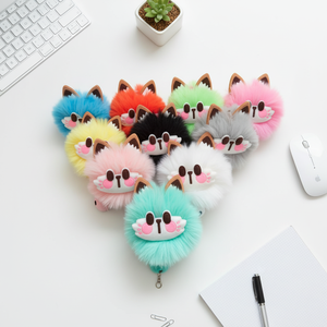 Cute Cartoon Plush Bag Fashion Charms Fluffy Fur Ball Bell Cat Pom Pom Keychain Soft Lightweight Faux Fur Material