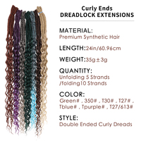 Ekstensi Rambut Kepang Crochet Dreadlocks Keriting Buatan Tangan 48 Inci, Ujung Ganda 5 Akar untuk Warna, Sintetis Panjang