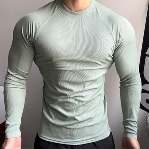 Maglia Sportiva a Maniche <span class=keywords><strong>Lunghe</strong></span> da Uomo Muscoloso, Top da Allenamento in Palestra Tinta Unita ad Alta Elasticità di Tendenza, Maglietta da Allenamento ad Asciugatura Rapida - Product Image 1