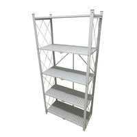 Modern ijzeren 5-laags opvouwbaar opbergrek met verstelbare metalen planken en wielen voor keuken, voorraadkast of kantoor