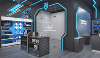 Meubles de présentation personnalisés pour boutique de vente au détail de produits électroniques bleus, présentoir de table pour écouteurs, mobilier de boutique PlayStation