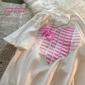 T-shirt unisexe 100 % coton uni, coupe oversize, grammage lourd, avec logo 3D personnalisé sérigraphié, manches courtes, longueur courte, pour homme, avec impression en relief - Product Image 5