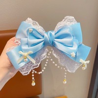 Joli Bandeau Nœud en Dentelle pour Enfants avec Pompons de Perles et Épingle à Cheveux en Voile, Mignon Cadeau de Fête, Accessoire Capillaire