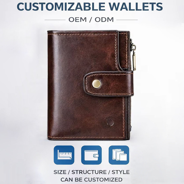 Brand Custom Unisex Short Genuine Leather Wallet Thread Pattern RFID Blocking Smart GPS Tracking Anti-Theft Alarm