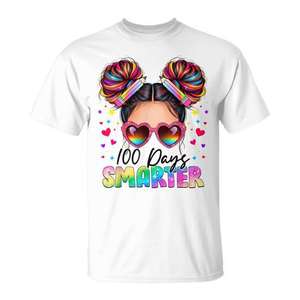 T-shirt pour filles d'école avec motif chignon désordonné pour la célébration du 100e jour d'école - Product Image 1