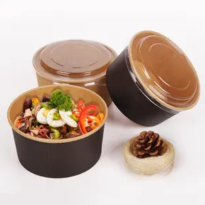 Eco disposable catering brown paper salad bowl kraft with divided lid